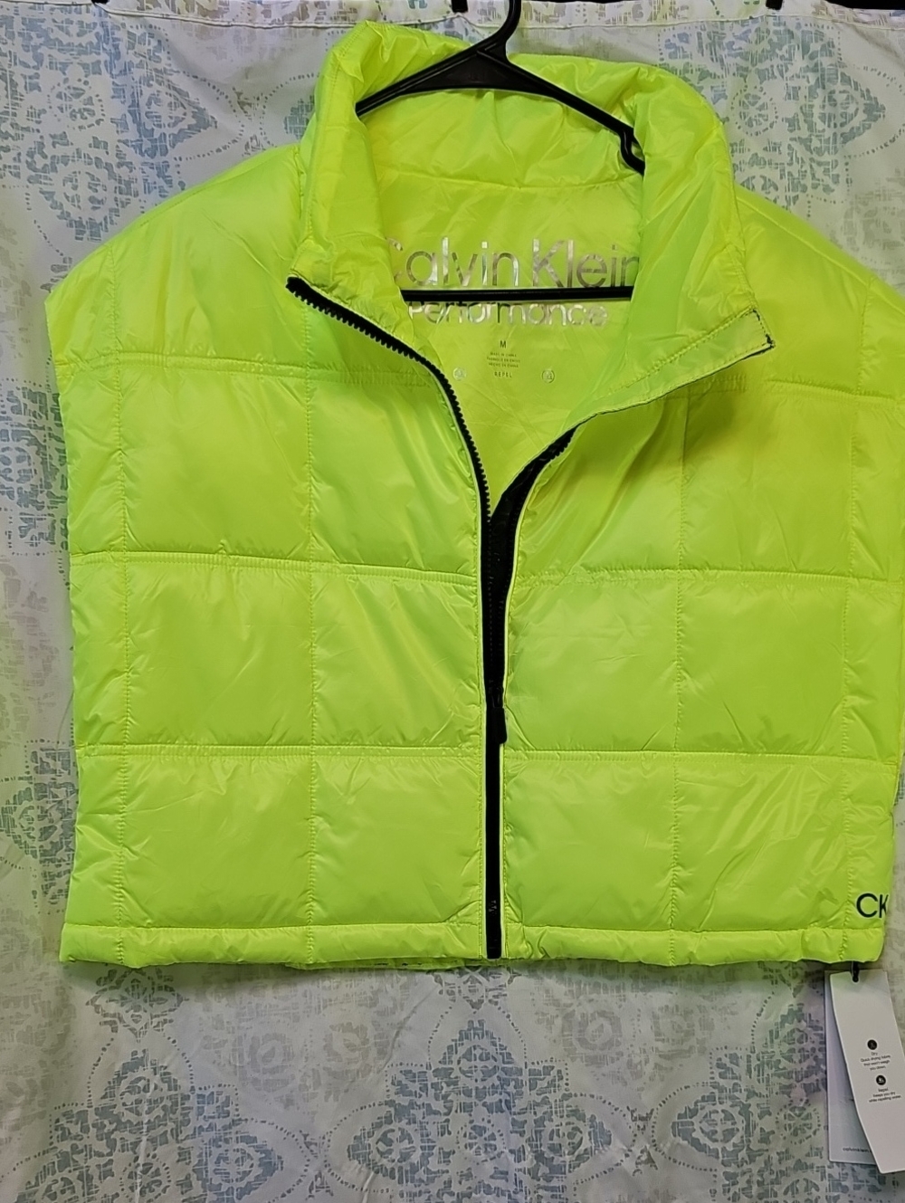 Calvin Klein Neon Yellow Puffer Vest Cropped